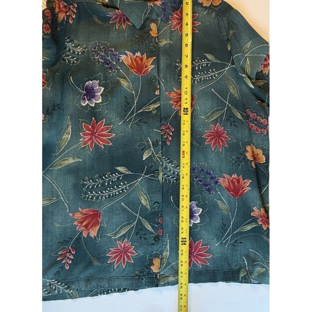 Vintage Alfred Dunner Shirt Women 16W Green Teal Floral Vibrant Short Sleeve 90s - Picture 7 of 8
